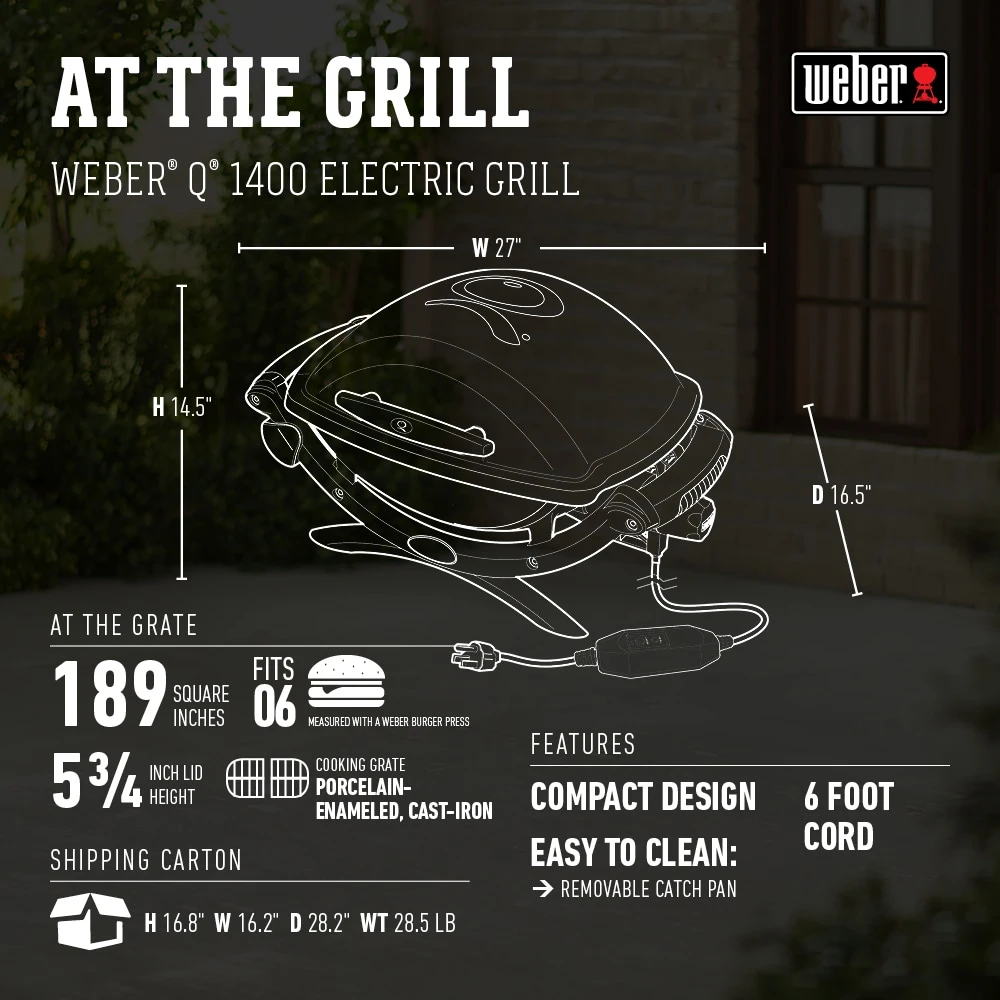 Weber Grills Q1400 1560-Watt Dark Gray Electric Grill 6 Weber Grills Q1400 1560-Watt Dark Gray Electric Grill - Image 6