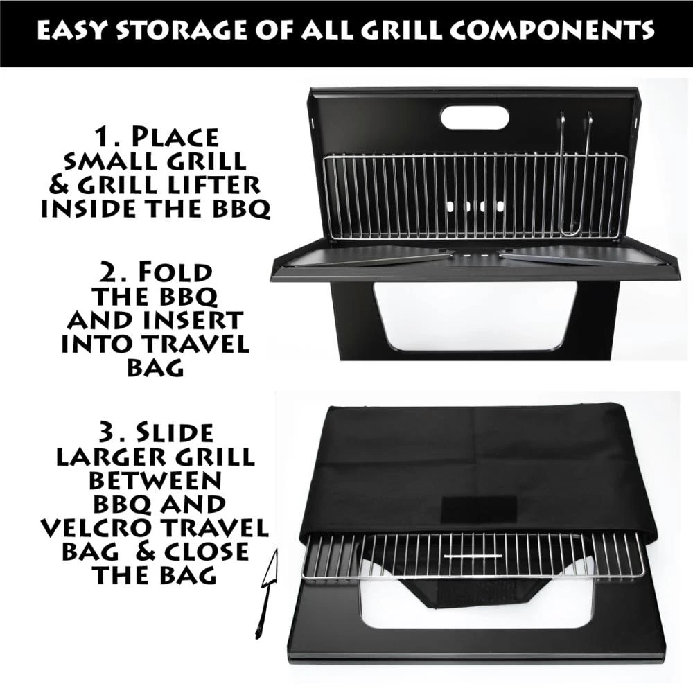 BBQ Croc Grills Portable Easy Grill 220-Sq-in Foldable Charcoal Barbecue Black 4 BBQ Croc Grills Portable Easy Grill 220-Sq-in Foldable Charcoal Barbecue Black - Image 4