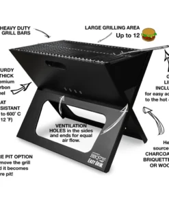 BBQ Croc Grills Portable Easy Grill 220-Sq-in Foldable Charcoal Barbecue Black 8 BBQ Croc Grills Portable Easy Grill 220-Sq-in Foldable Charcoal Barbecue Black -Mmaster Outlet Shop 41413200