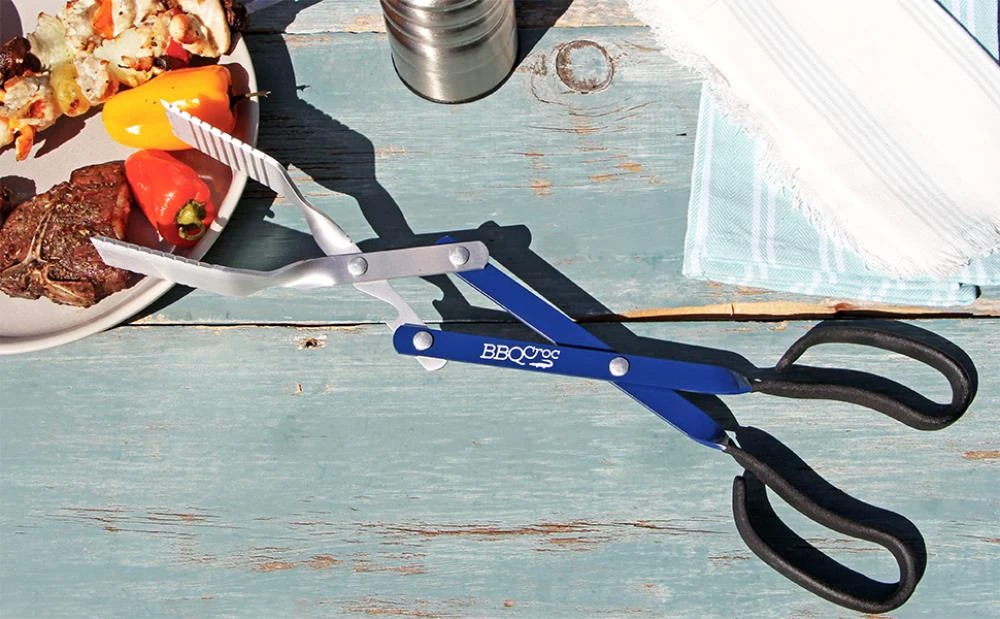 BBQ Croc Grilling Tools & Accessories 3 in 1 Barbecue Tool, 18 in. Blue Aluminum Scissor-style Tongs 7 BBQ Croc Grilling Tools & Accessories 3 in 1 Barbecue Tool, 18 in. Blue Aluminum Scissor-style Tongs - Image 7