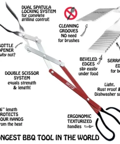 BBQ Croc Grilling Tools & Accessories 3 in 1 barbecue tool, 26 in. Red Aluminum Scissor-style Tongs -Mmaster Outlet Shop 43284377
